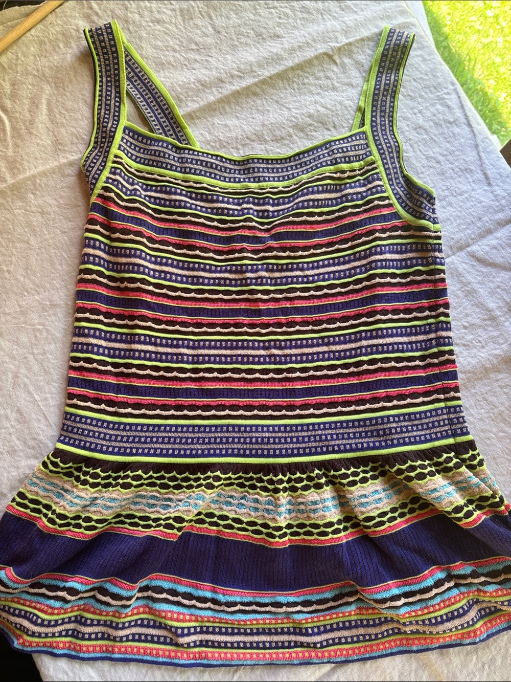 Multicolor Striped Knit Tank Top - Neon Accent